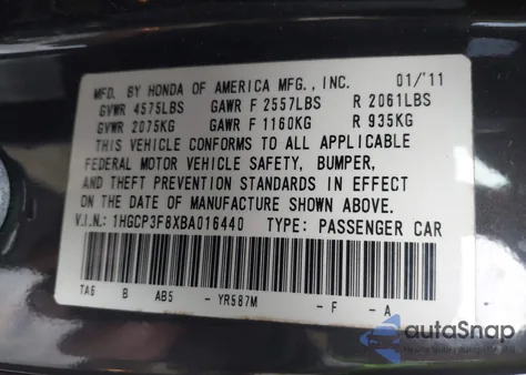 2011 Honda Accord 3.5 Ex-L z USA, uszkodzony, nr VIN 1HGCP3F8XBA016440